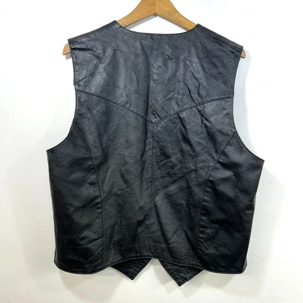Vintage Vichen Of USA Black 100% Leather Men’s Vest Size L Western Yoke Biker